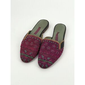 Meher Kakalia Pink Embroidered Beaded Slide Flats Mules Womens Size 36 EU 6 US